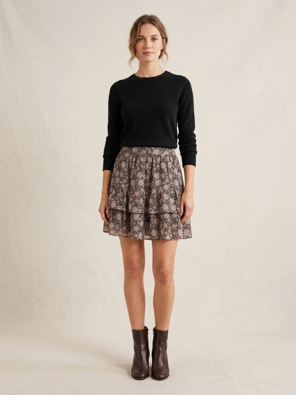 Boden Floral Tiered Ruffled Multicolor Mini Skirt Sz 8 Popcorn Floral Tapestry